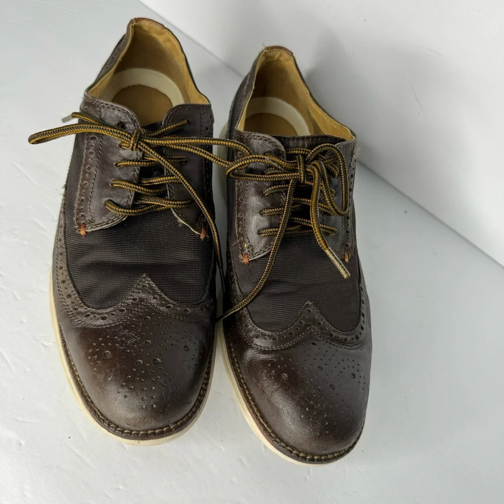 Cole Haan Grand O’s‎ Brown Leather And Fabric Wingtip Oxfords  Men’s Size 10 M - Picture 3 of 13
